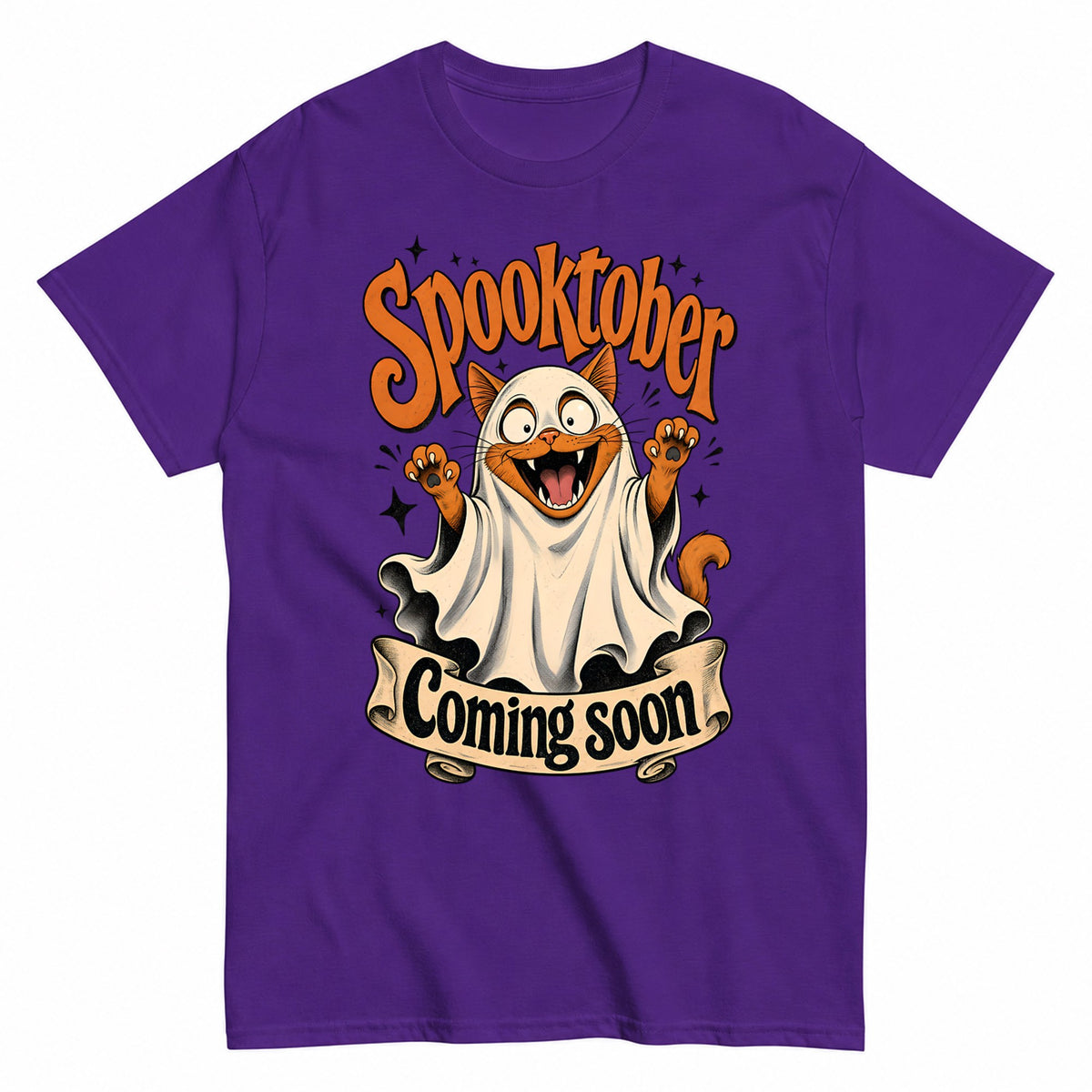 Celebrating Spooktober With Spooky Cat - Coming Soon Halloween Shirt in Blue – product view