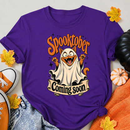Celebrating Spooktober With Spooky Cat - Coming Soon Halloween Shirt in Blue – alternate view