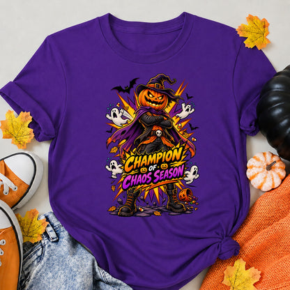 Champion Of Chaos Season Comic Pumpkin Shirt Halloween Shirt in Blue – alternate view