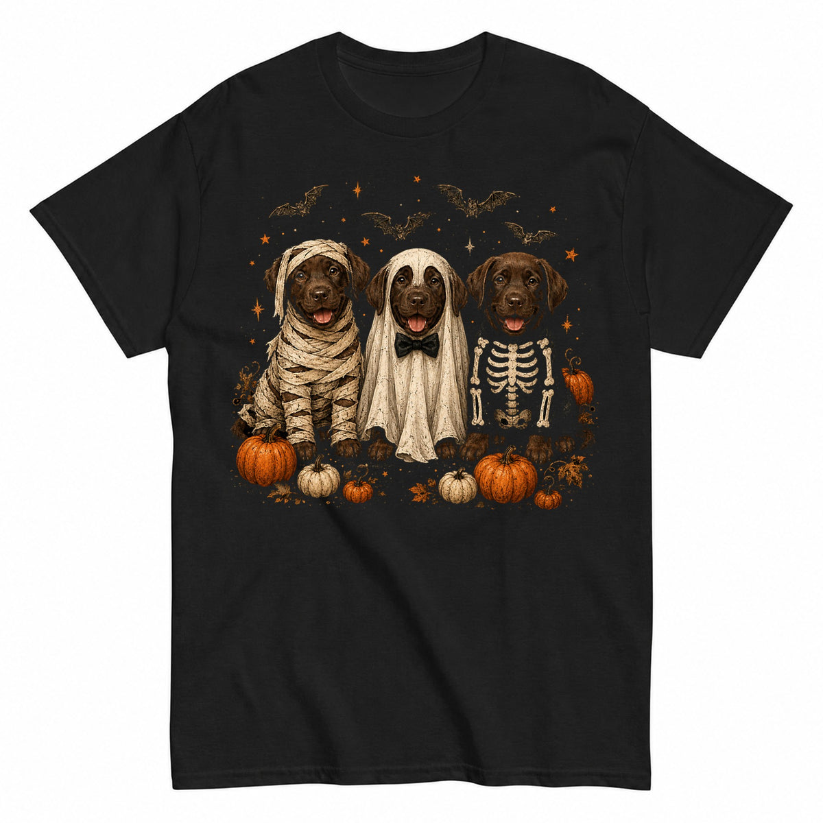 Chocolate Labrador In Ghost Cute Lab Ghost Dog Halloween Shirt in Black – product view