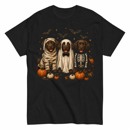 Chocolate Labrador In Ghost Cute Lab Ghost Dog Halloween Shirt in Black – product view