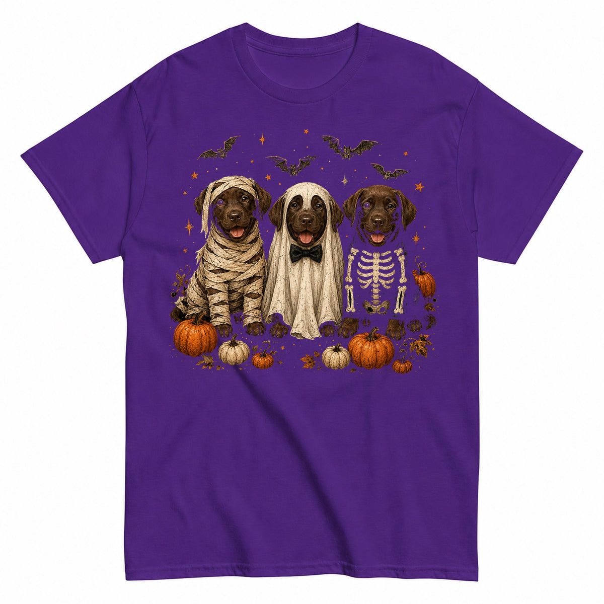 Chocolate Labrador In Ghost Cute Lab Ghost Dog Halloween Shirt in Blue – product view
