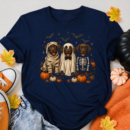 Chocolate Labrador In Ghost Cute Lab Ghost Dog Halloween Shirt in Navy – alternate view