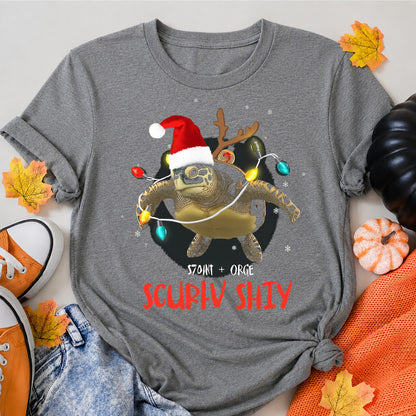Christmas Sea Turtle Santa Reindeer Lights Snow T-Shirt - product view 7