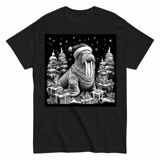 Christmas Walrus In Santa Hat With Gifts Winter Holiday Art T-Shirt - product view 1