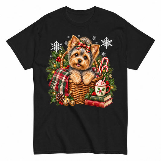 Christmas Yorkie Cozy Holiday Basket Winter T-Shirt - product view 1