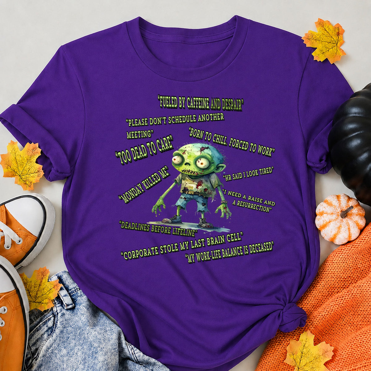 Corporate Zombie Too Tired To Quit Halloween Shirt in Blue – alternate view
