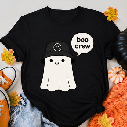 Cute Boo Crew Ghost Bucket Hat Smiley Halloween Shirt in Black – alternate view