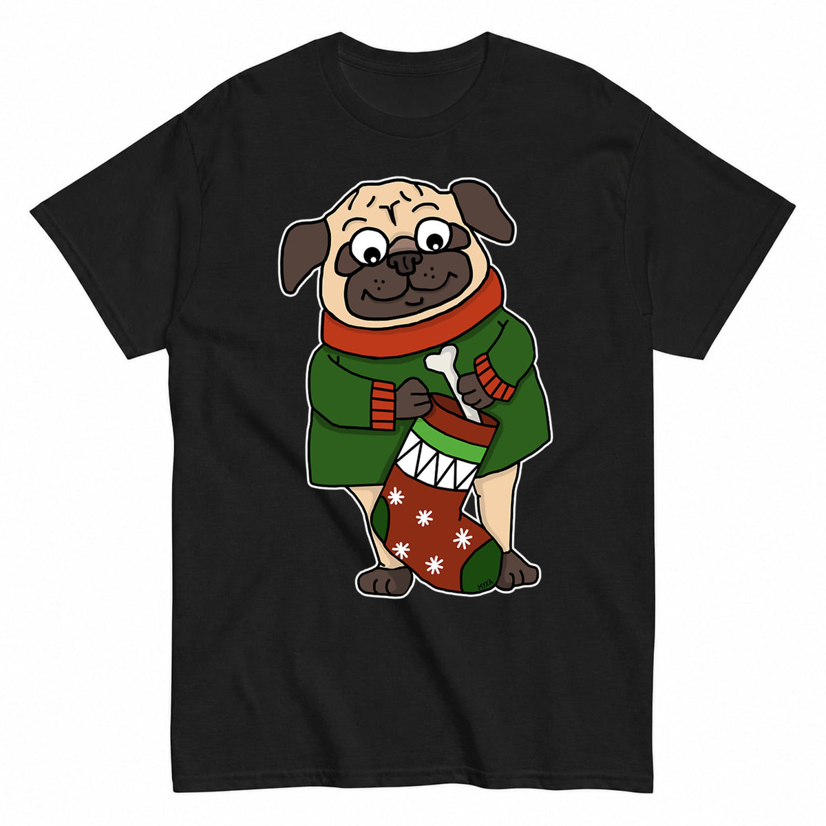 Cute Christmas Pug Sticker T-Shirt - product view 1