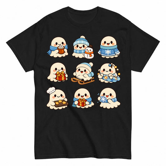 Cute Ghost Cozy Winter Christmas Kawaii Sticker Sheet Gift T-Shirt - product view 1