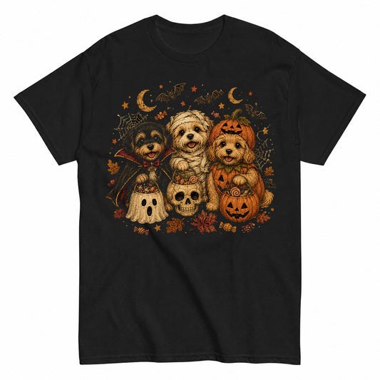 Cute Halloween Dogs Mummy Pumpkin Trick Or Treat Halloween Shirt in Black – product view