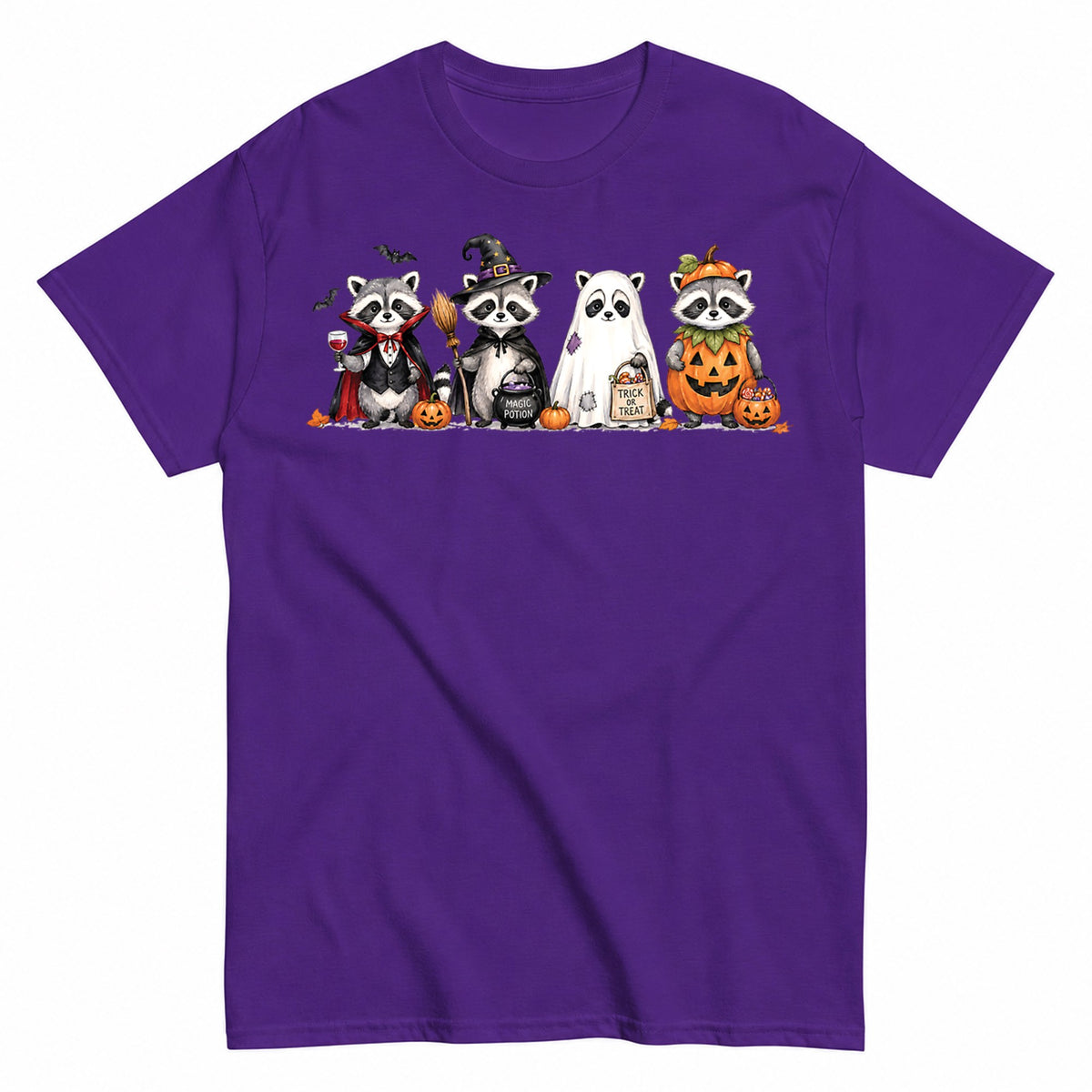 Cute Halloween Raccoons Trick Or Treat Costumes Halloween Shirt in Blue – product view