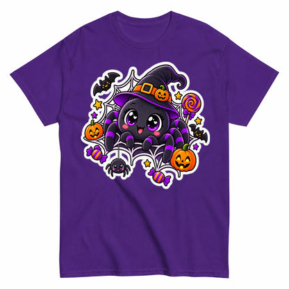 Cute Halloween Spider Witch Kawaii Pumpkin Halloween Shirt in Blue – product view