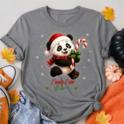 Cute Santa Panda Candy Cane Wishes Christmas T-Shirt - product view 7