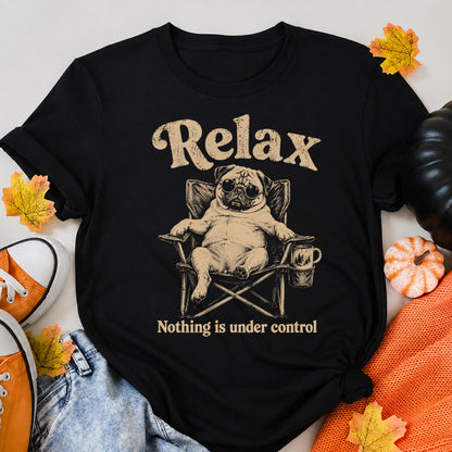 KAVENRO Relax Pug graphic T-shirt in black with funny lounging dog design