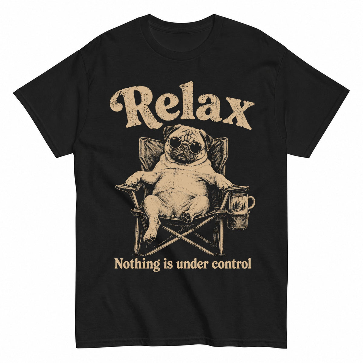 KAVENRO Relax Pug graphic T-shirt with funny lounging dog design