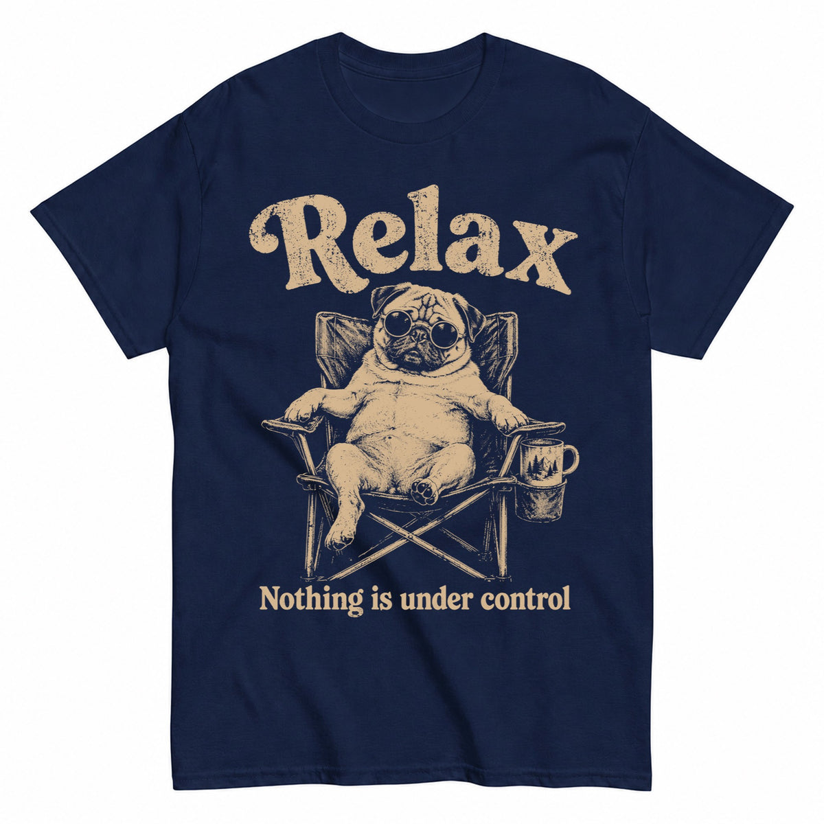 KAVENRO Relax Pug graphic T-shirt in navy with funny lounging dog design