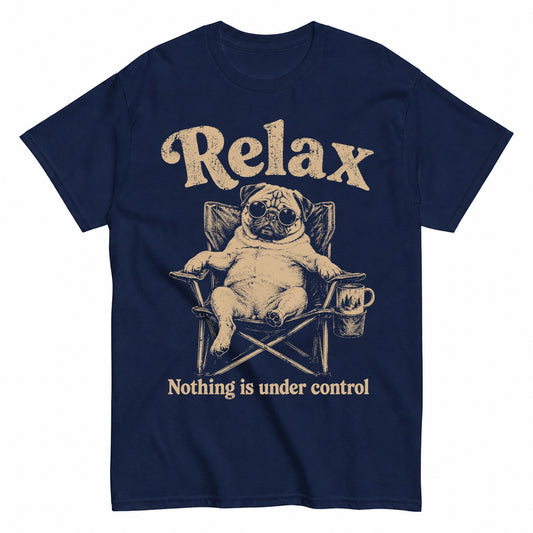 KAVENRO Relax Pug graphic T-shirt in navy with funny lounging dog design