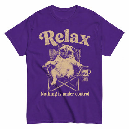 KAVENRO Relax Pug graphic T-shirt in blue with funny lounging dog design