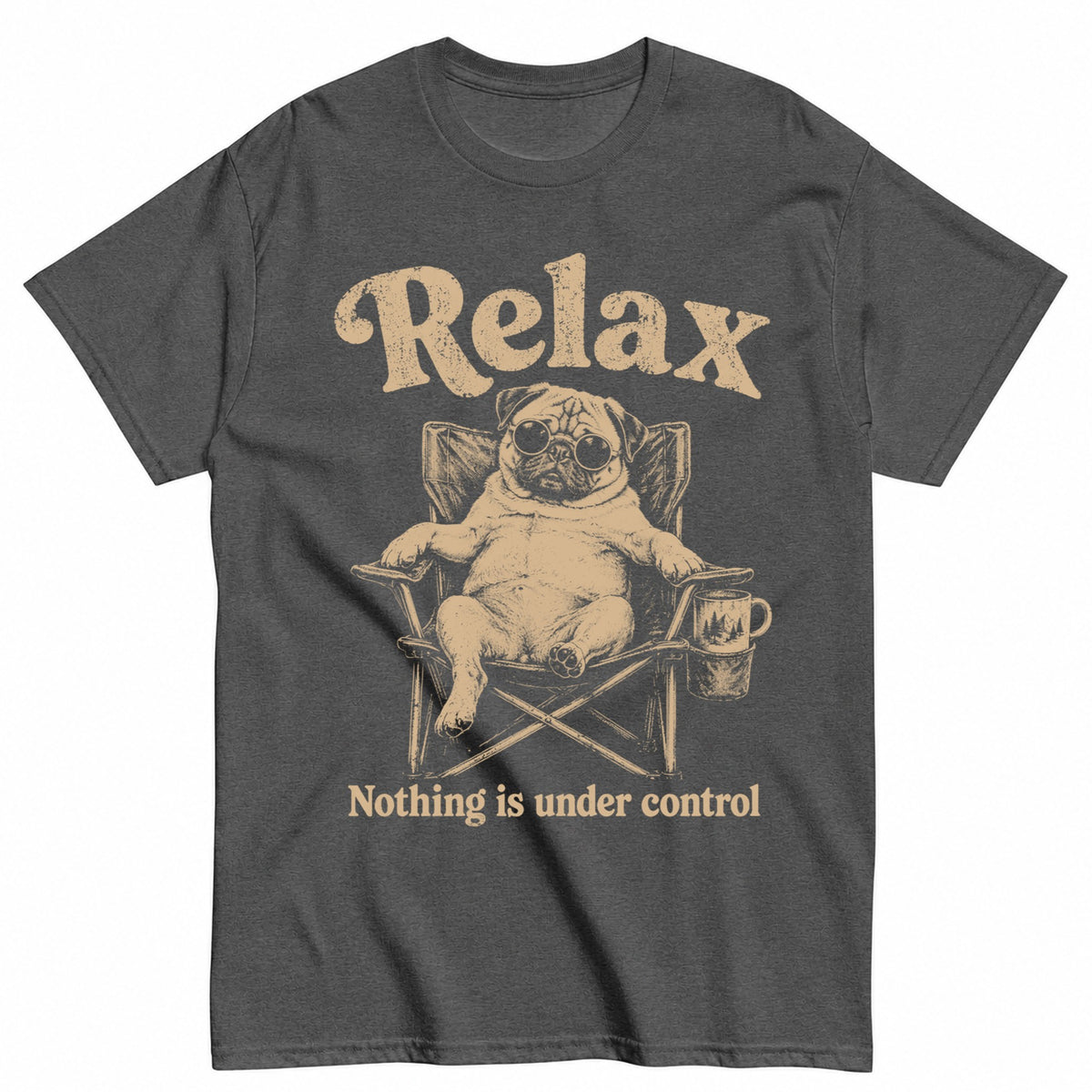 KAVENRO Relax Pug graphic T-shirt in grey with funny lounging dog design
