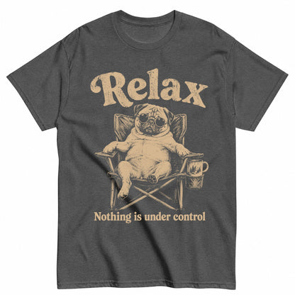 KAVENRO Relax Pug graphic T-shirt in grey with funny lounging dog design