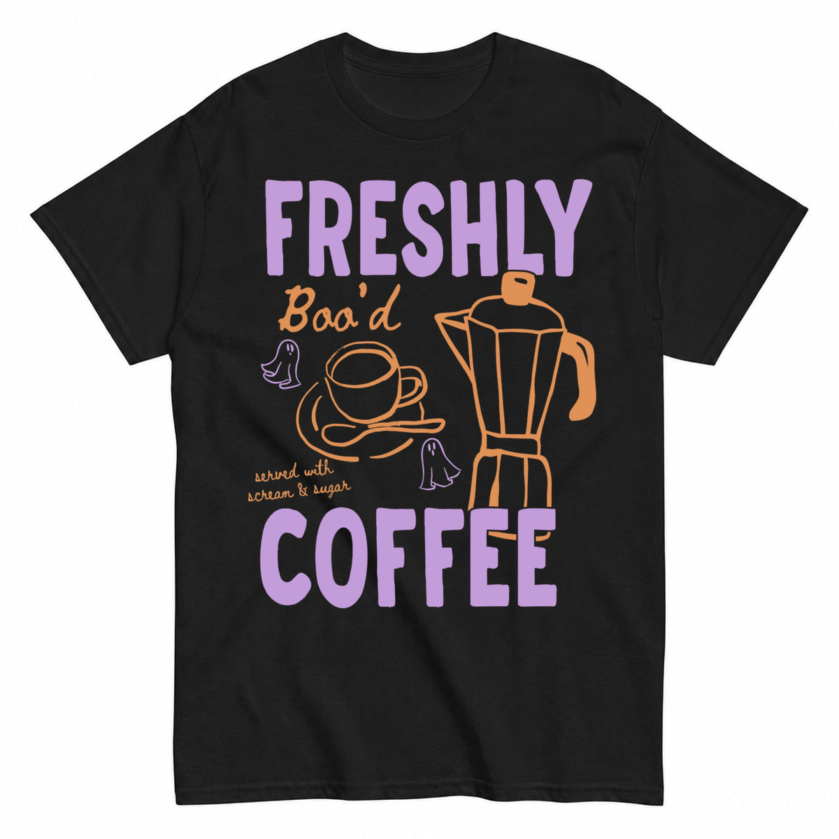 Freshly Boo'D Coffee Halloween Shirt in Black – product view
