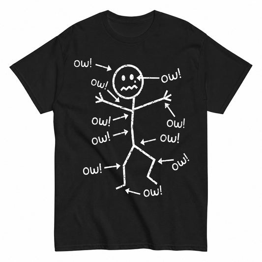 KAVENRO Ow Stick Figure graphic T-shirt with sarcastic humor design