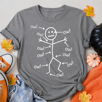 KAVENRO Ow Stick Figure graphic T-shirt in grey with sarcastic humor design shirt
