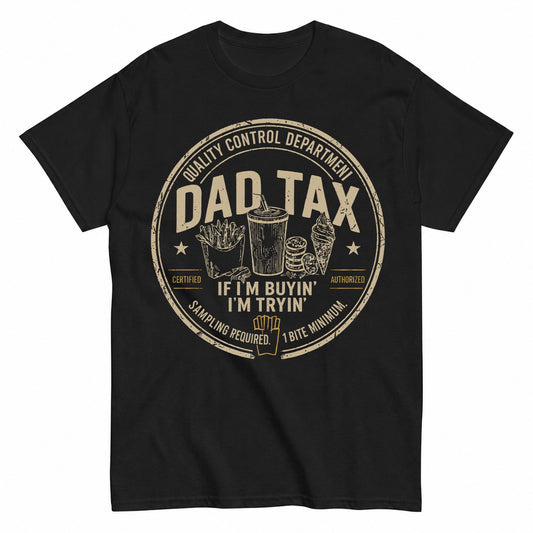 KAVENRO Dad Food Tax graphic T-shirt with Gimme A Bite dad humor design