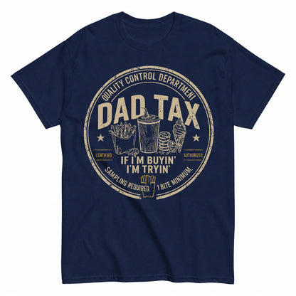 KAVENRO Dad Food Tax graphic T-shirt in navy with Gimme A Bite design