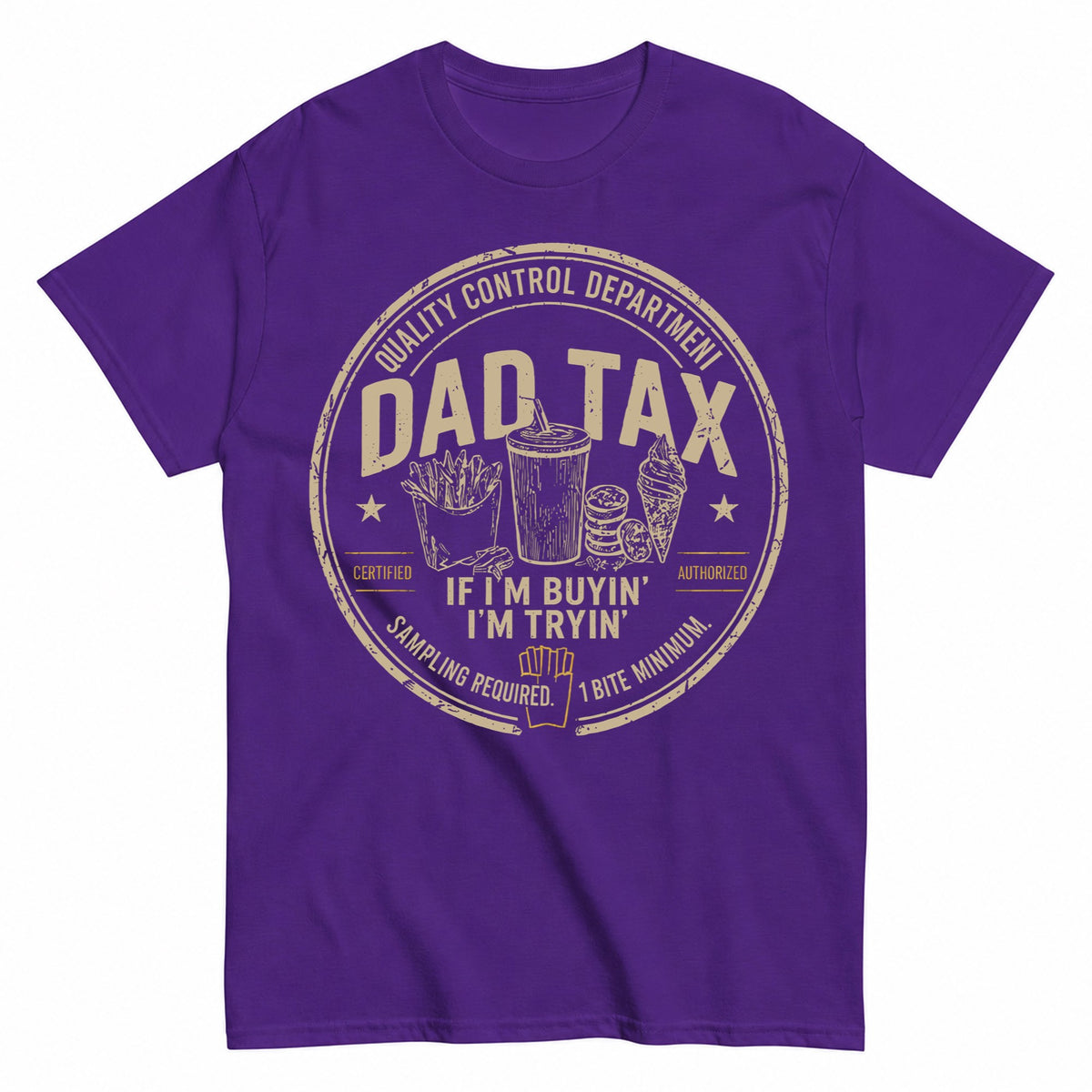 KAVENRO Dad Food Tax graphic T-shirt in blue with Gimme A Bite design