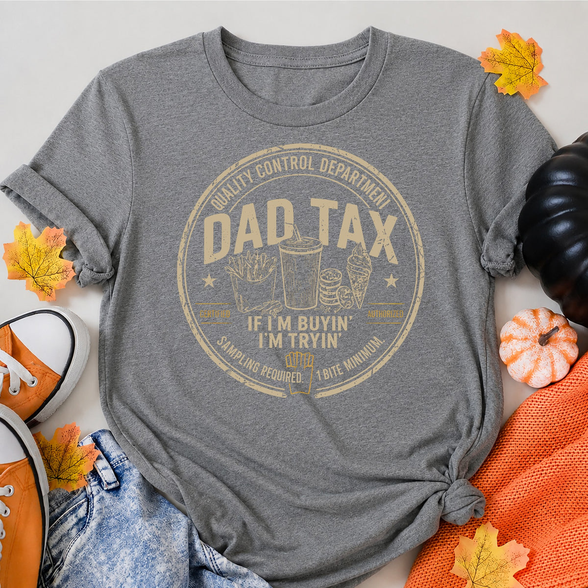 KAVENRO Dad Food Tax graphic T-shirt in grey with Gimme A Bite design shirt
