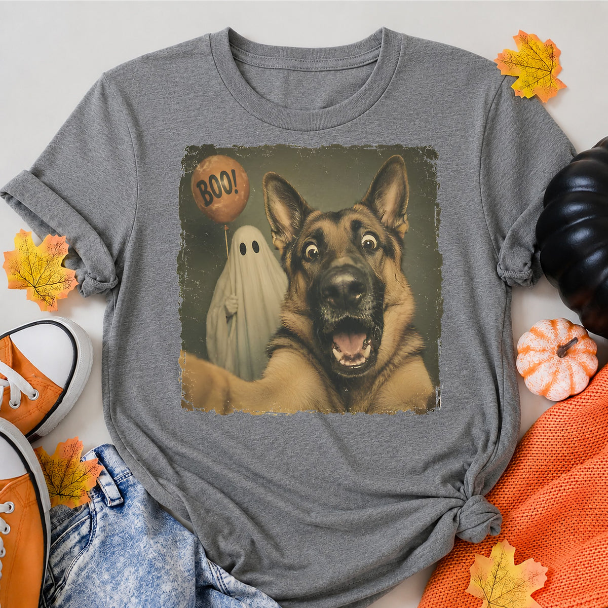 German Shepherd Halloween Shirt in Grey – alternate view
