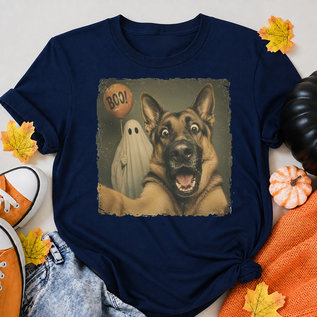 German Shepherd Halloween Shirt in Navy – alternate view