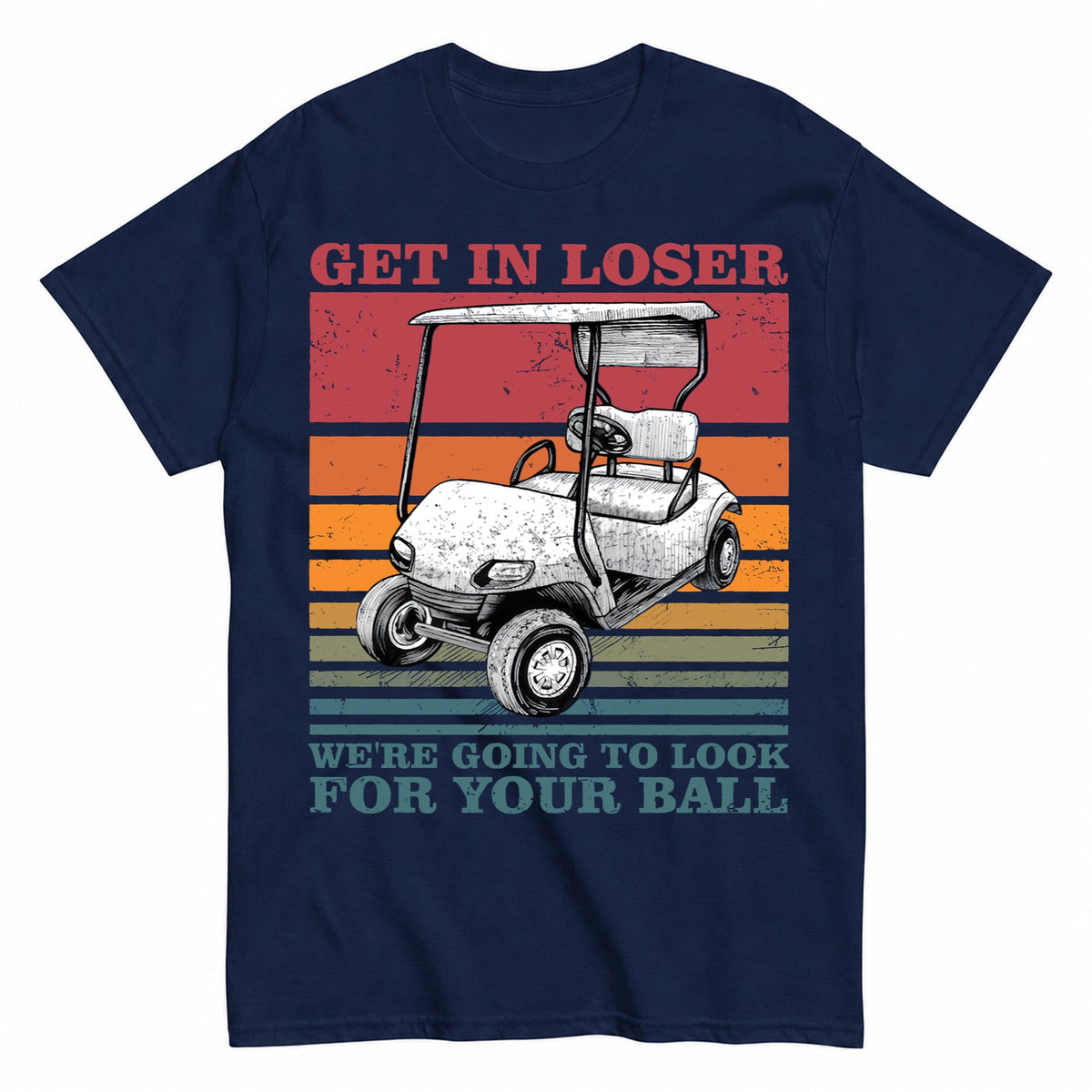 KAVENRO Get in Loser Golf graphic T-shirt in navy with golf cart design