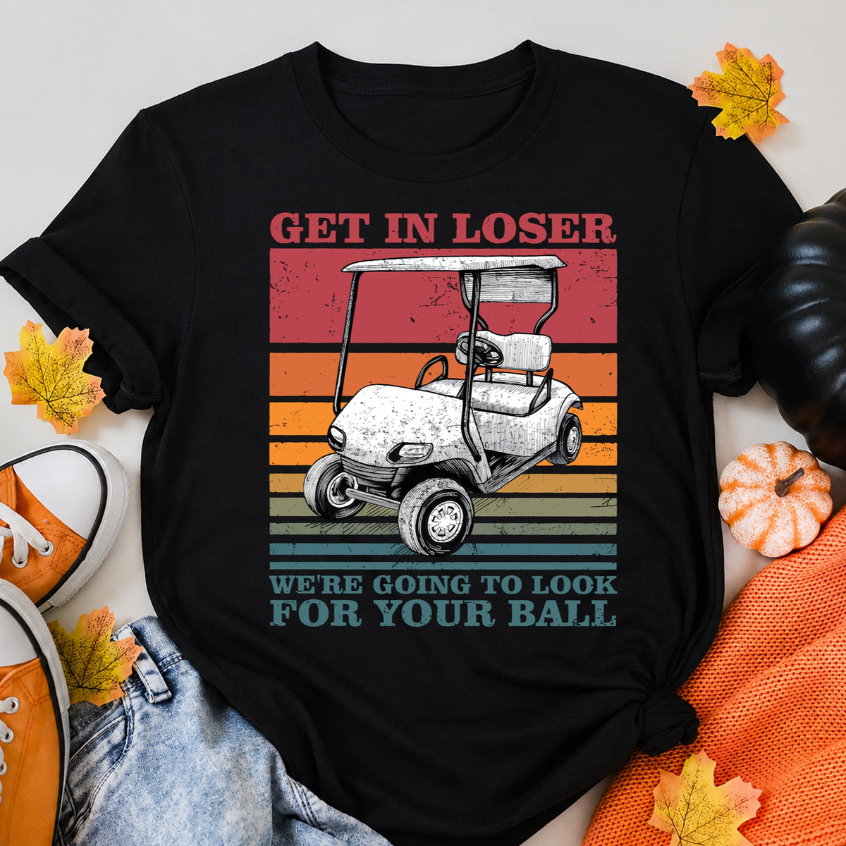 KAVENRO Get in Loser Golf graphic T-shirt in black with golf cart design