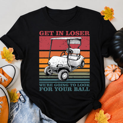 KAVENRO Get in Loser Golf graphic T-shirt in black with golf cart design