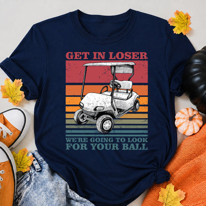 KAVENRO Get in Loser Golf graphic T-shirt in navy with golf cart design shirt