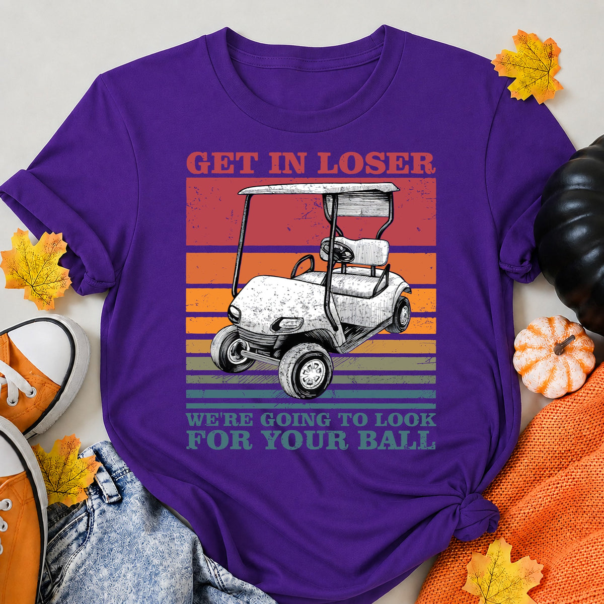 KAVENRO Get in Loser Golf graphic T-shirt in blue with golf cart design shirt