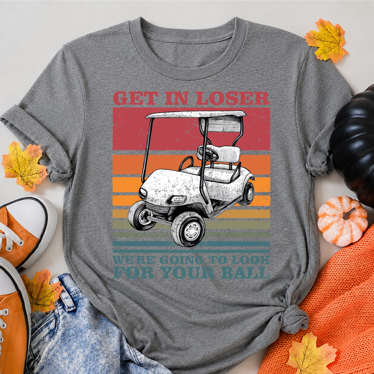 KAVENRO Get in Loser Golf graphic T-shirt in grey with golf cart design shirt
