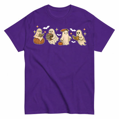 Ghost Reading Book Halloween Shirt in Blue – product view