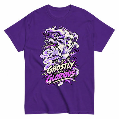 Ghostly And Glorious Comic Ghost Shirt Halloween Shirt in Blue – product view
