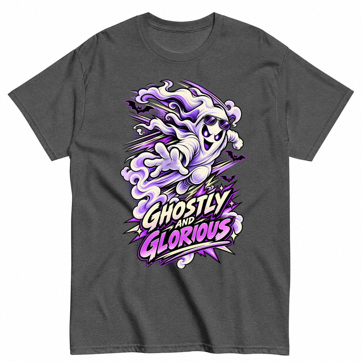 Ghostly And Glorious Comic Ghost Shirt Halloween Shirt in Grey – product view