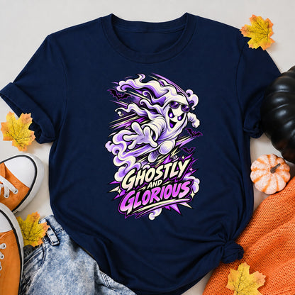 Ghostly And Glorious Comic Ghost Shirt Halloween Shirt in Navy – alternate view