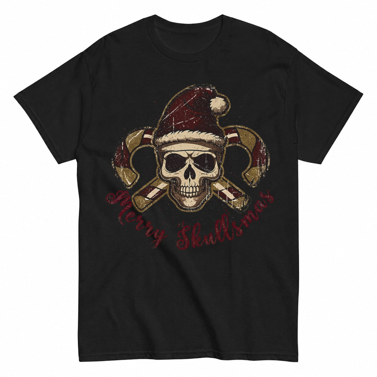 Gothic Christmas Skull With Candy Canes Dark Colors Edition T-Shirt - product view 1