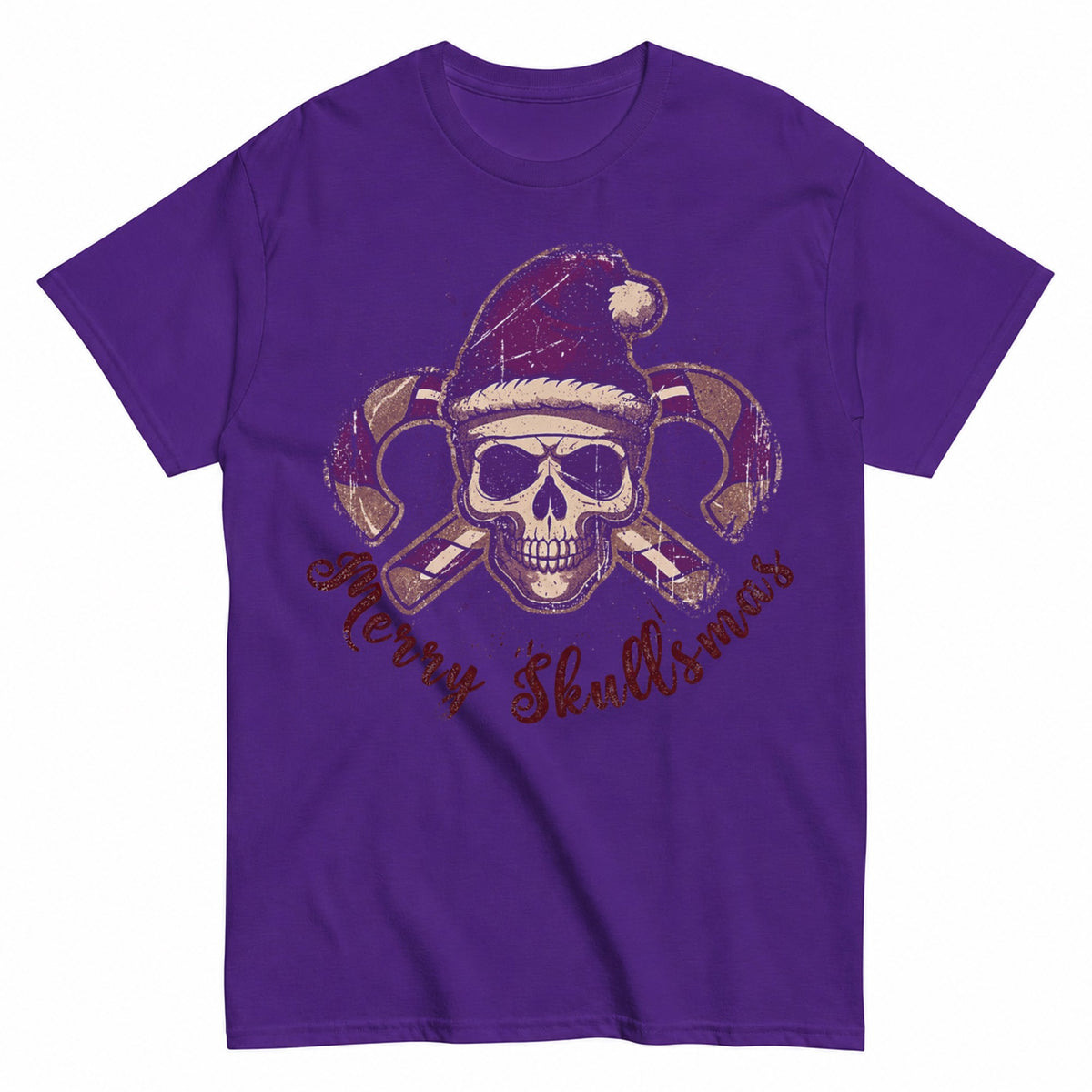 Gothic Christmas Skull With Candy Canes Dark Colors Edition T-Shirt - product view 2