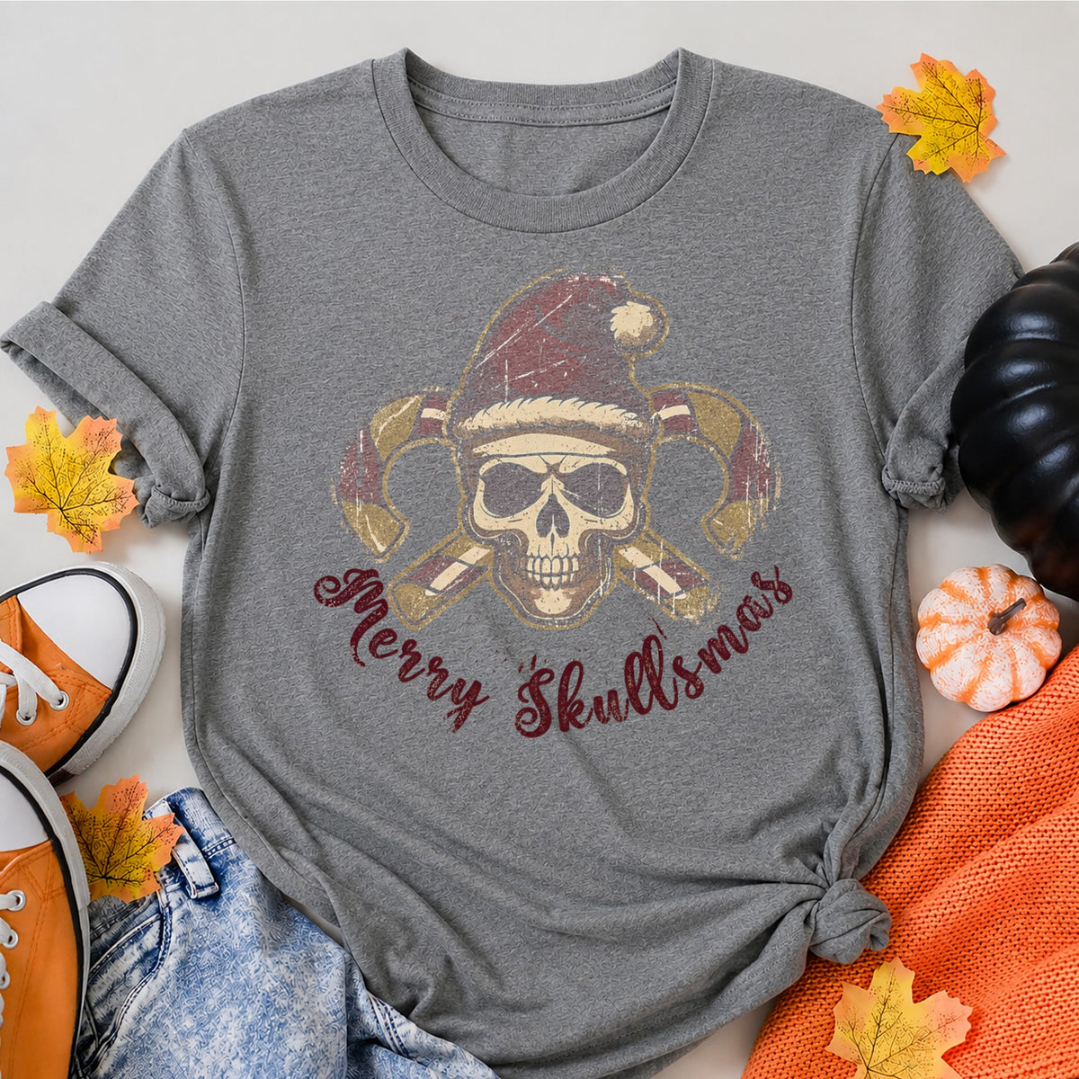 Gothic Christmas Skull With Candy Canes Dark Colors Edition T-Shirt - product view 7