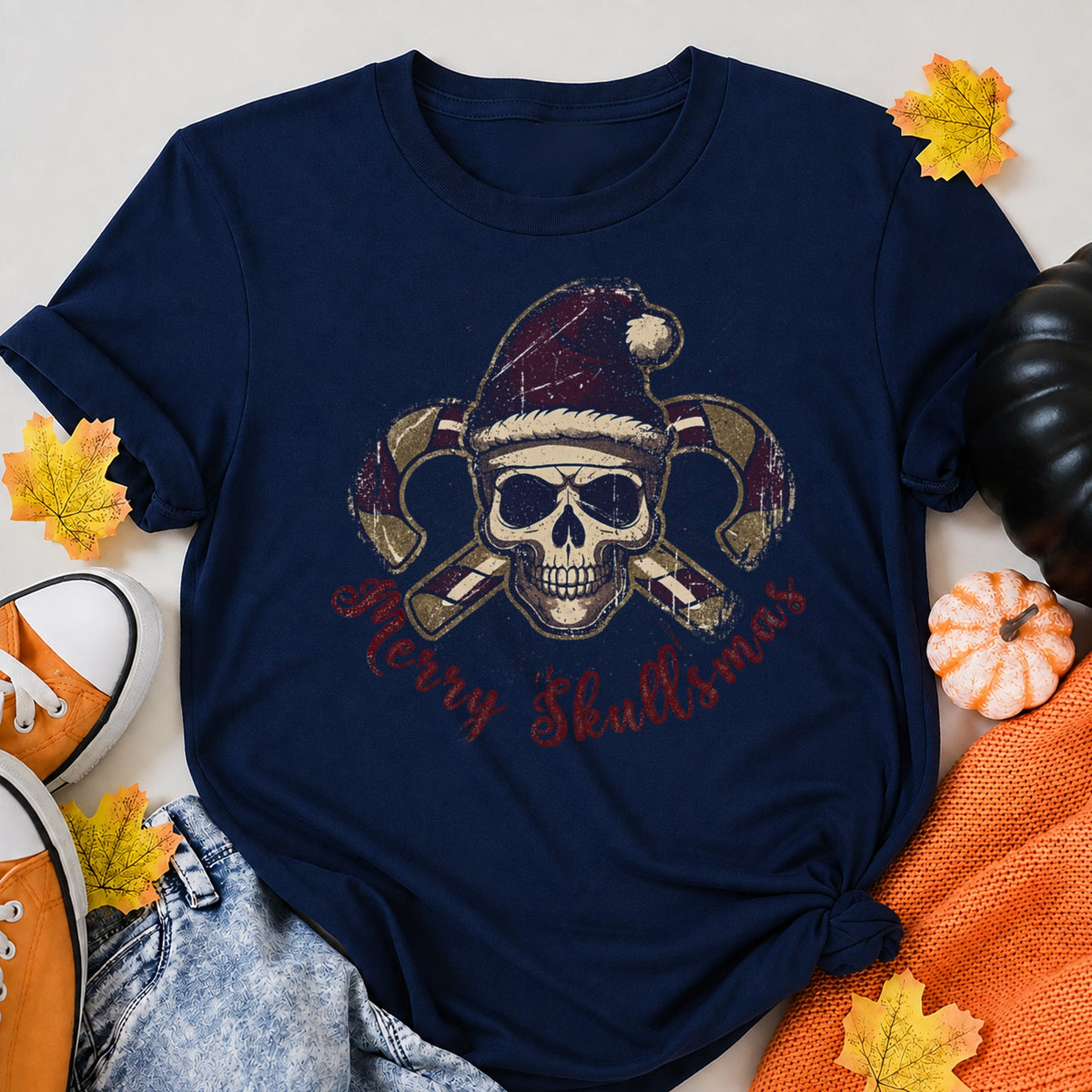 Gothic Christmas Skull With Candy Canes Dark Colors Edition T-Shirt - product view 8