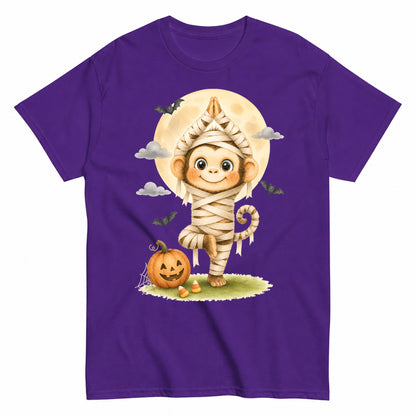Halloween Tree Pose Mummy Monkey Halloween Shirt in Blue – product view