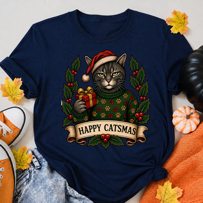 Happy Catsmas Grumpy Santa Cat Christmas T-Shirt - product view 8